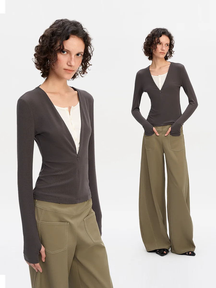 

Redolence 25 Autumnal Knitted Apparels Women's Long Sve f Open Zipper Warm Versatile Slim Fit Simple T-irts