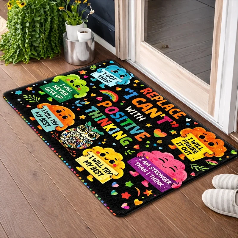 Non-Slip Motivational Rug Suitable for Study Area & Room - Positive Thinking Floor Mat with Backing, Machine Washable Soft Sui