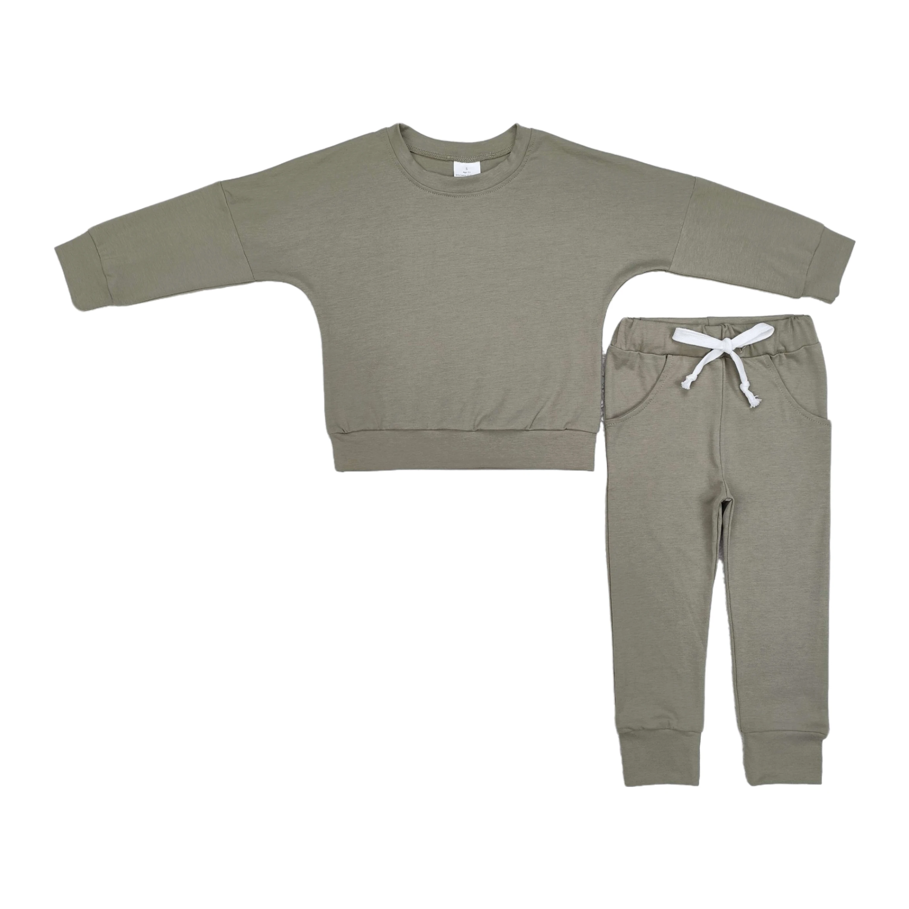 

Wholesale Baby Boy Toddler Long Sleeves Lavender Shirt Cotton Green Pants Sets Kids Children Sports Clothes Two Pieces Outfits