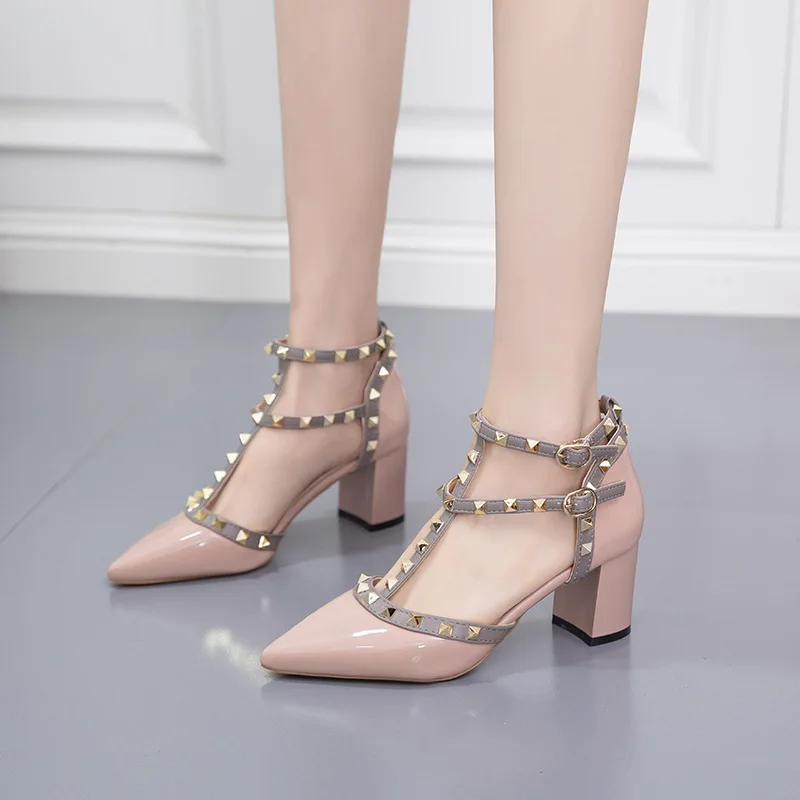 High Heels Sandals Women Summer Chunky Party Shoes Woman Heels Dress Luxury Pumps Rivet Fashion Women Shoes Elegant Dress Casual