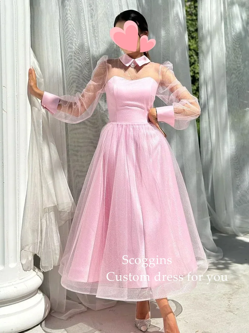 Scoggs-túnicas De cristal rosa De Arabia Saudita, vestido De princesa De línea a, personalizado, ocasión Formal, baile De graduación, vestidos De fiesta De noche