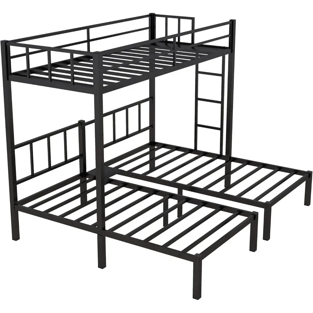 Metal Triple Bunk Bed for 3 Kids, Twin Over Twin & Twin Bunk Beds with Guardrails, Heavy Duty Triple Bunk