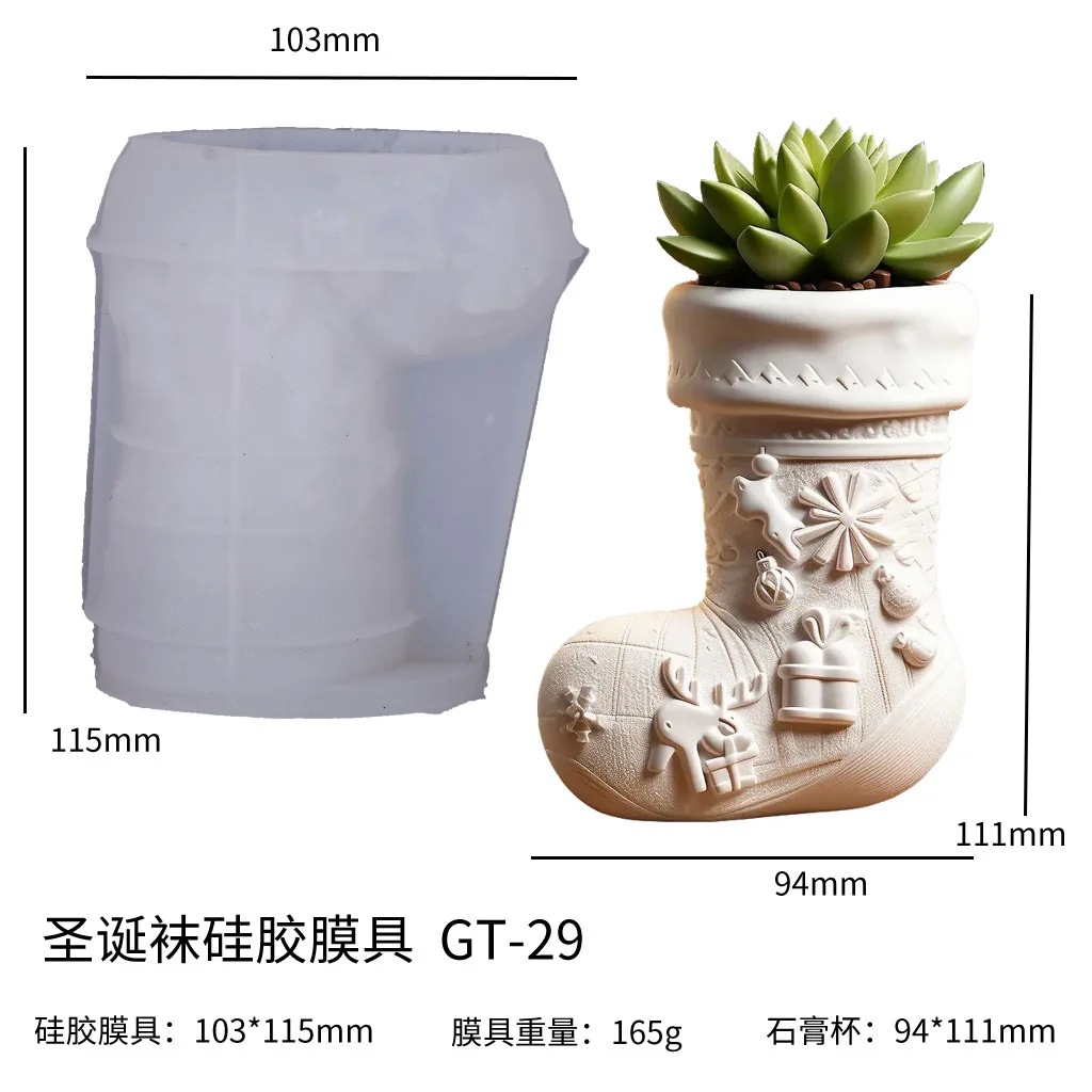Christmas Stocking Silicone Mold for Plaster Cup, DIY Candle Holder Flower Pot, Reusable Resin Soap Craft Decor Gift Making Kit
