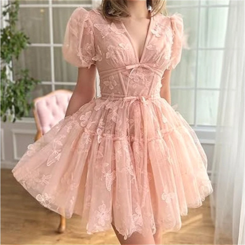 

Short Dress Women Ball Gown Dresses Wedding A Line Vestidos Y2k Streetwear Banquet Sexy Lace Floral Evening Elegant Party Night