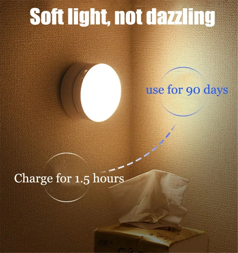 Night Lamp With Motion Sensor Night Light Rechargeable Wireless Led 360 Rotating Magnetic For Kitchen Room Bedside Table
