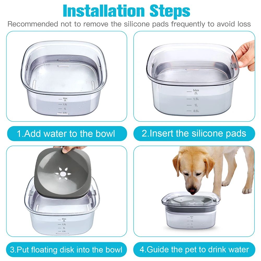 2L Large Capacity Dog Water Bowl Anti-splash Floating Dog Drinking Water Bowls for pet Cat Dog Slow Feeder water Dispenser bowl