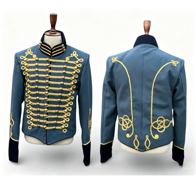 Napoleon Black Hussar Red Collar Braid Costume Coat Military Men Officer Soldier Coat Jacket Custom Made
