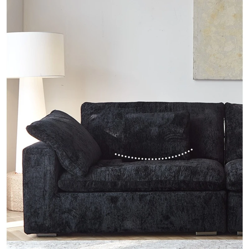 

French cloud sofa, cream style, small apartment in the living room, chenille fabric straight row black combination