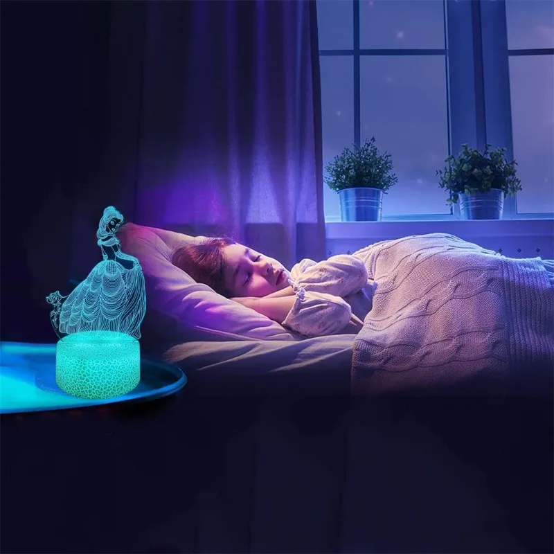 Disney Frozen 3D LED Night Lights Table Lamps Anime Figures Elsa Anna Princess Desk Lamp Kids Toys Home Bedroom Decorative Lamps
