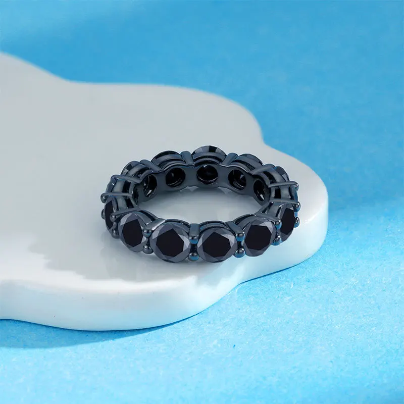 JH 5 مللي متر 925 فضة خاتم أسود للنساء الرجال القوطية الهيب هوب خاتم الزواج الأسود فارس D VVS1 غرامة مجوهرات مختبر الماس #4