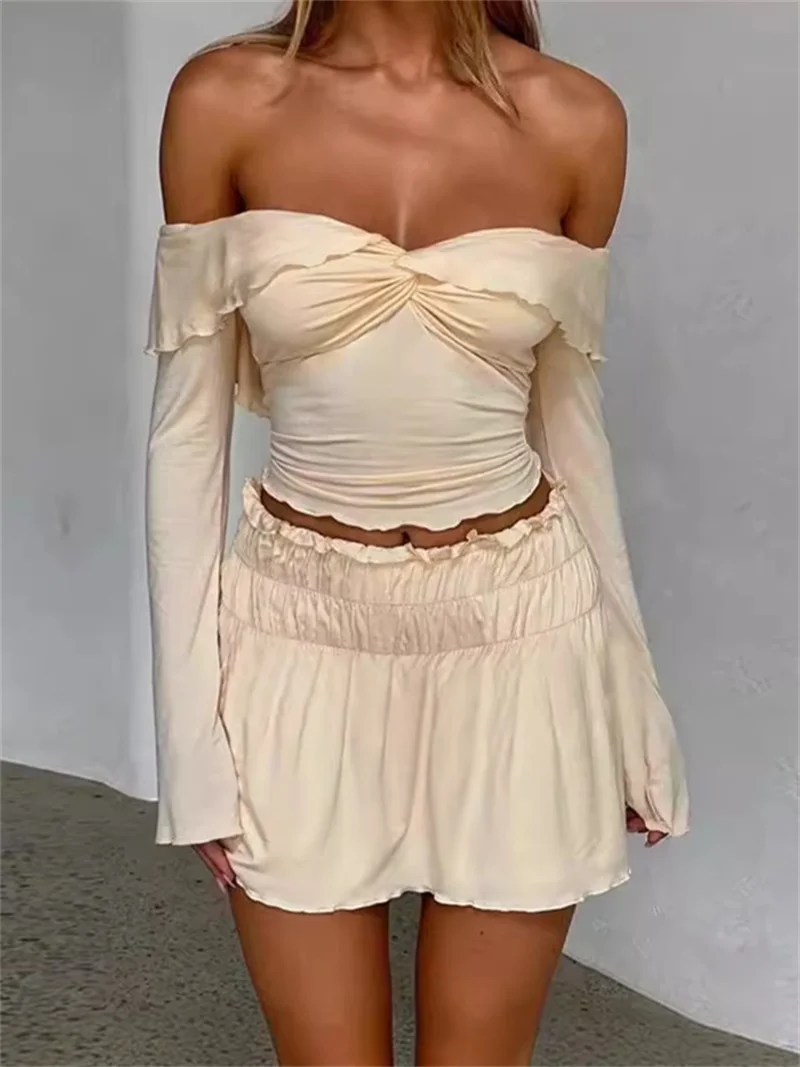 Conjunto de saia curta e top sem mangas femininas, vestido de baile, vestido de festa sem costas, top casual diário, 2 peças