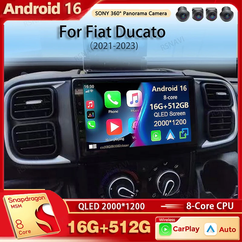 Android 16 For Fiat Ducato Peugeot Boxer Citroen Jumper 2021-2023 2K QLED Android Car Radio Multimedia stereo Player GPS CarPlay