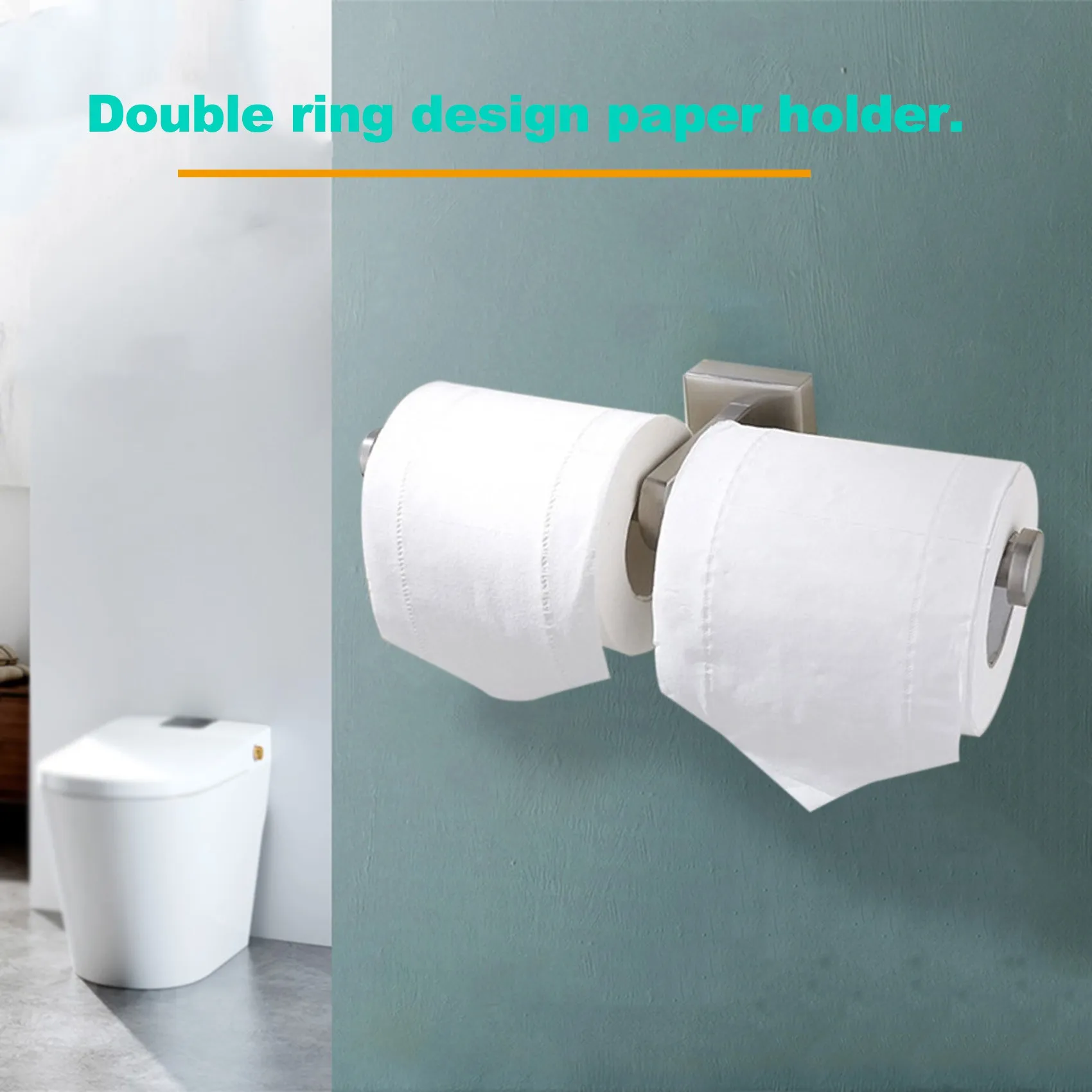 Soporte de acero inoxidable de doble anillo para papel higiénico, estante montado en la pared para baño, Plata