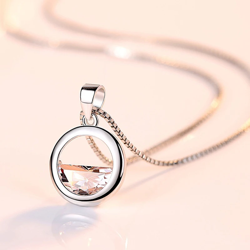Women's Fashion Round Pendant Necklaces For Women Semicirlce Zirconia Crystal Copper Box-Chain Elegant Neck Accessories Gifts