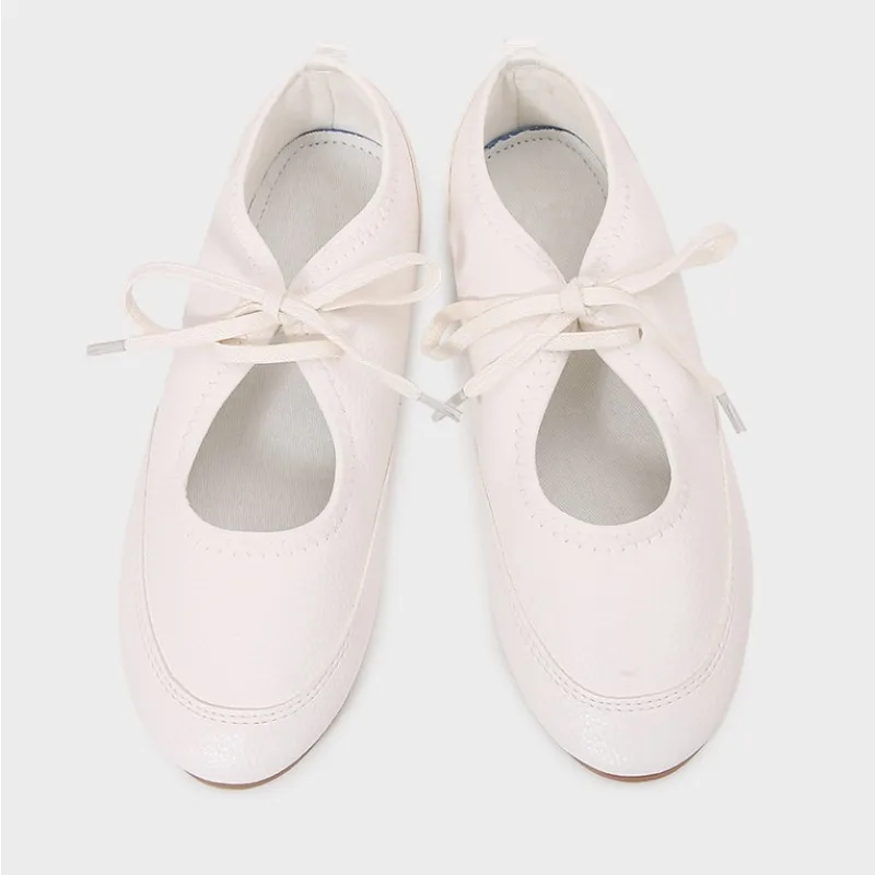 2025 Designer Brand Women Ballet Flats Soft Leather Fashion Shallow Round Toe Autumn Daily Lady Shoes Lace Up Casual Loafers