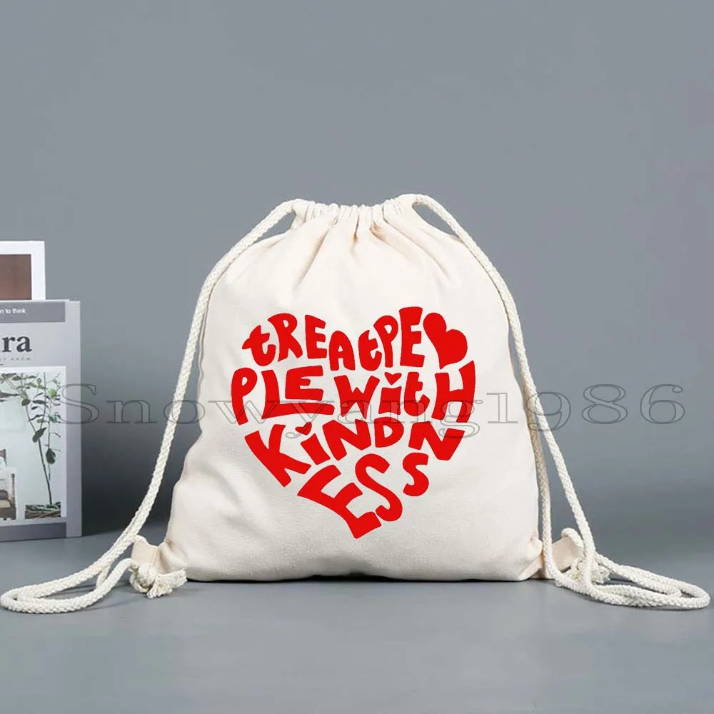 

Cute Colorful Treat People With Kindness Letter Print Sunflower Gifts Drawstring Bags Soccer Backpack Gym Sackpack String Bag