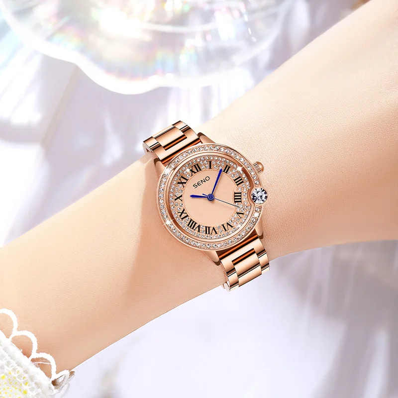 Woman Fashion Quartz Watch Elegant Rhinestone Stainless Steel Band Watches Top Brand Luxury Waterproof Casual Wristwatches Clock