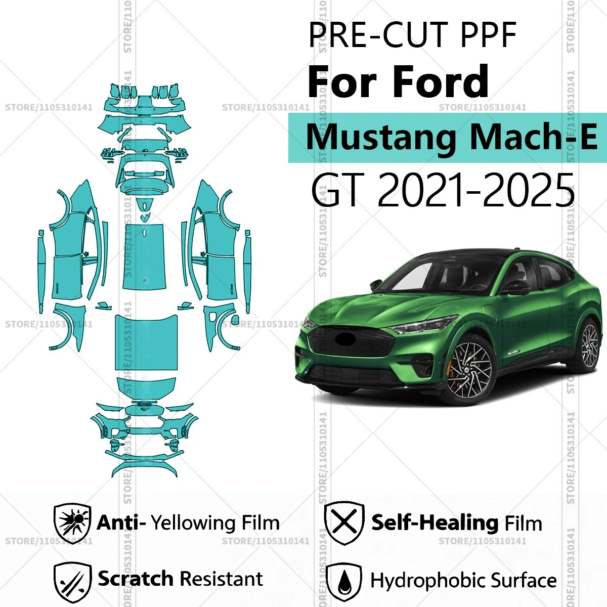 Pre-Cut Paint Protection Film PPF Transparent Car Film Automotive PPF Full Vehicle For Ford Mustang Mach-E GT 2021-2025