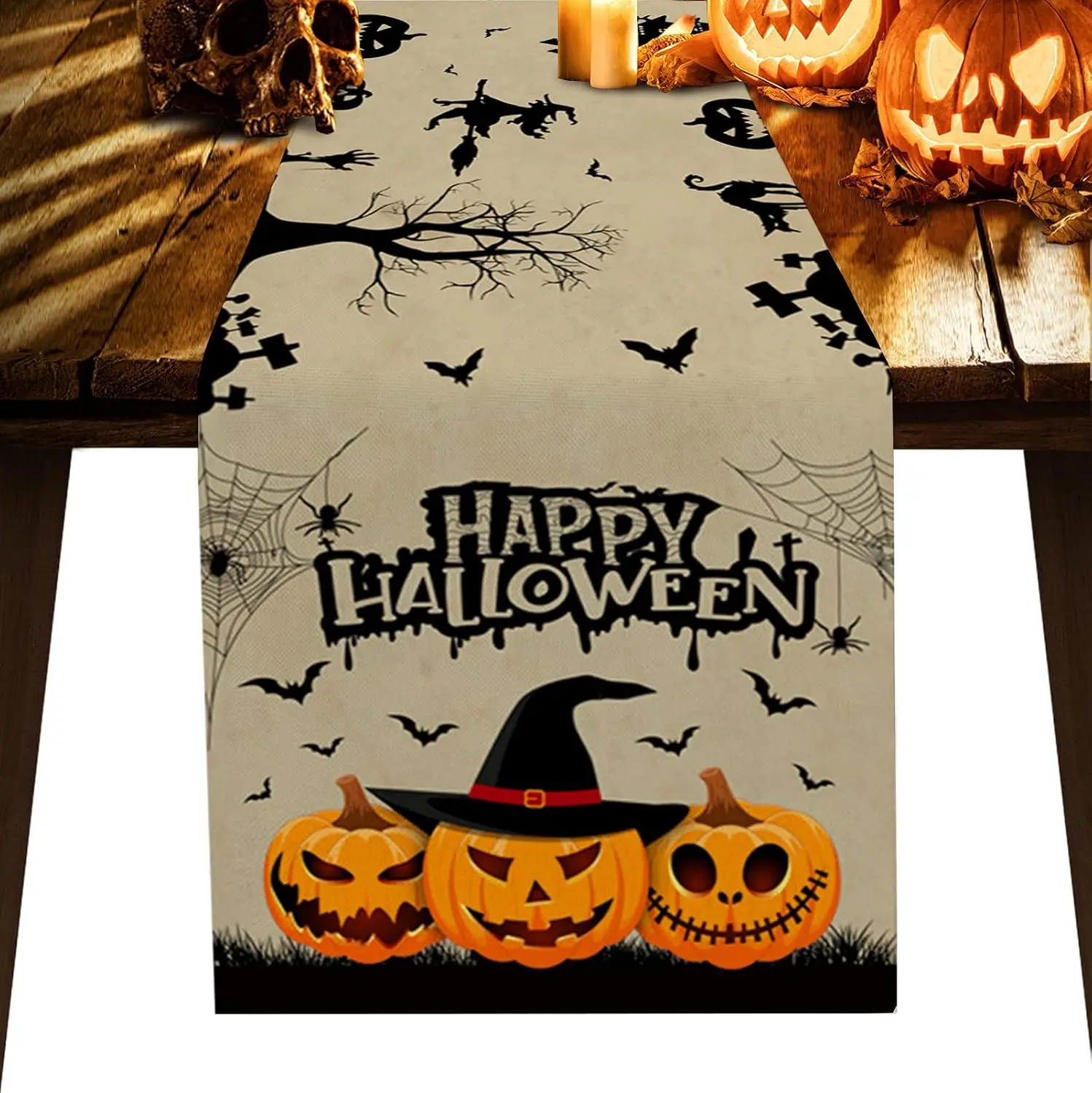 Halloween Pumpkin Linen Table Runner Dresser Scarf for Thanksgiving Christmas Baby Wedding Party Decor Kitchen Party Table Decor