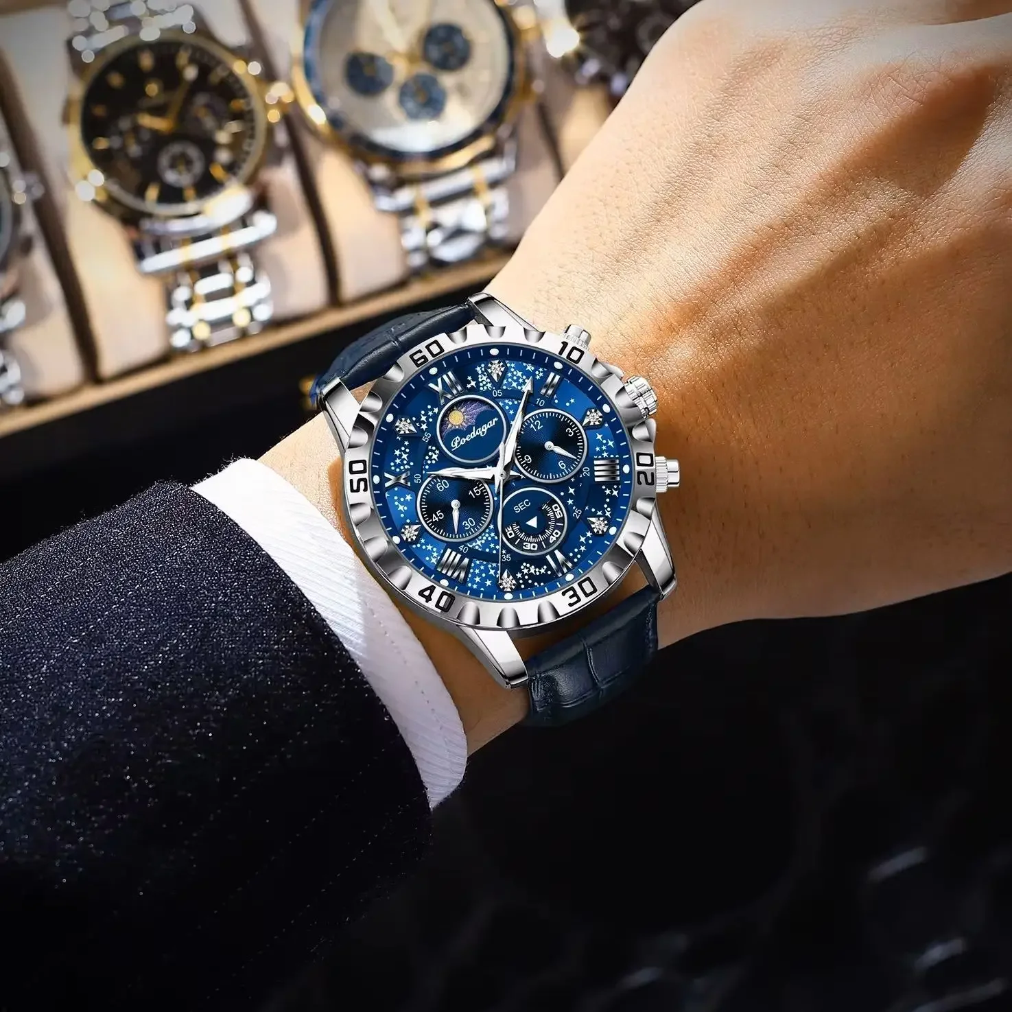 Reloj POEDAGAR de alta calidad para hombre, Reloj de pulsera deportivo de cuarzo para hombre, cronógrafo luminoso resistente al agua, relojes de cuero para hombre, Reloj masculino