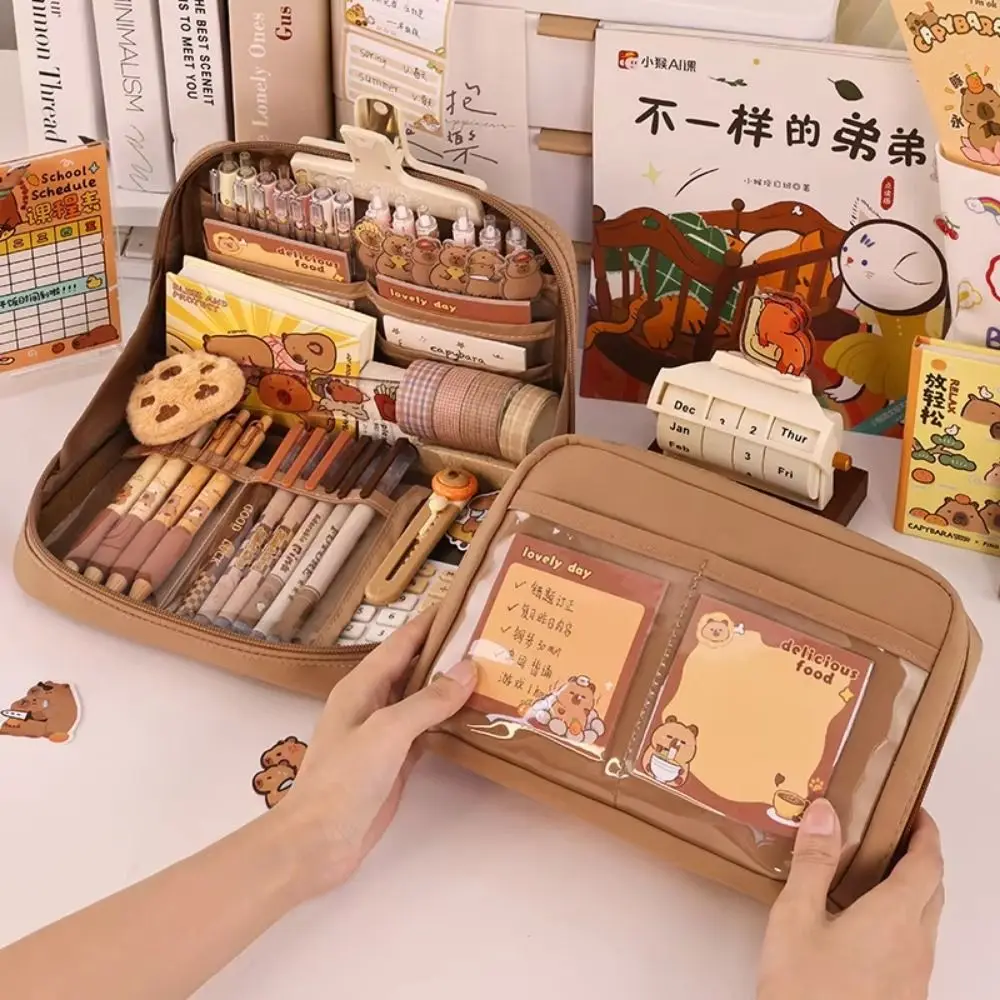 

Cartoon Capybara Stationery Set Kawaii Large Capacity School Stationery Set Capybara-themed Stuffed Clear Pencil Cases