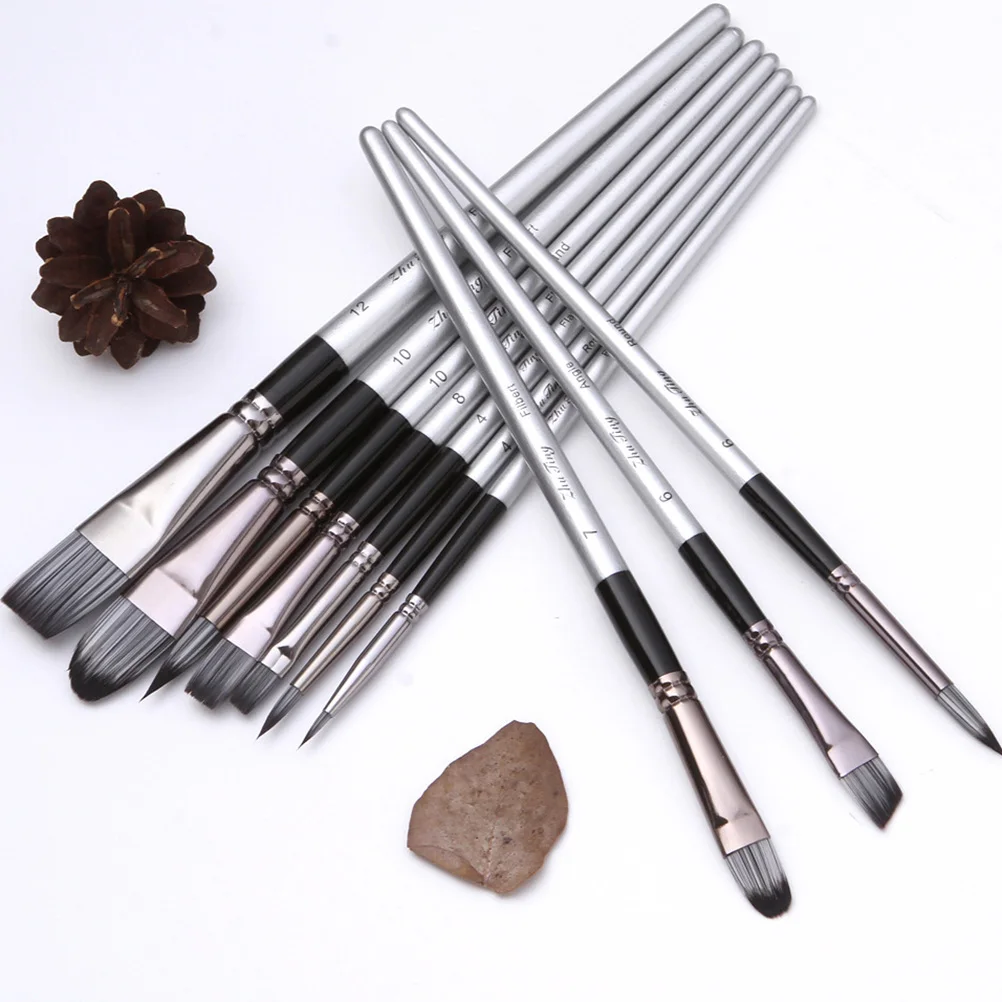 

12 Pcs Oil Brush Set Art Works Painting Brushes Outdoor Sketch Watercolor Professional Wooden Artist Student