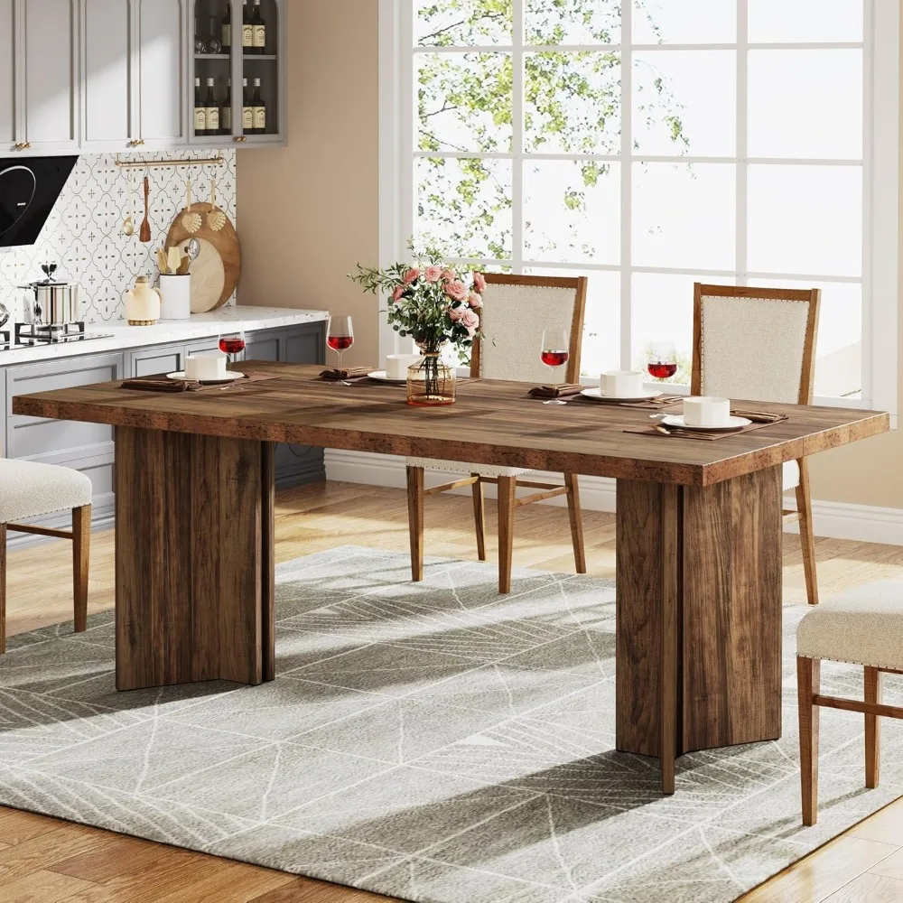 Rectangular Farmhouse Dining Table for 4-6, Large Tabletop, Ideal for Kitchen and Dining Room
