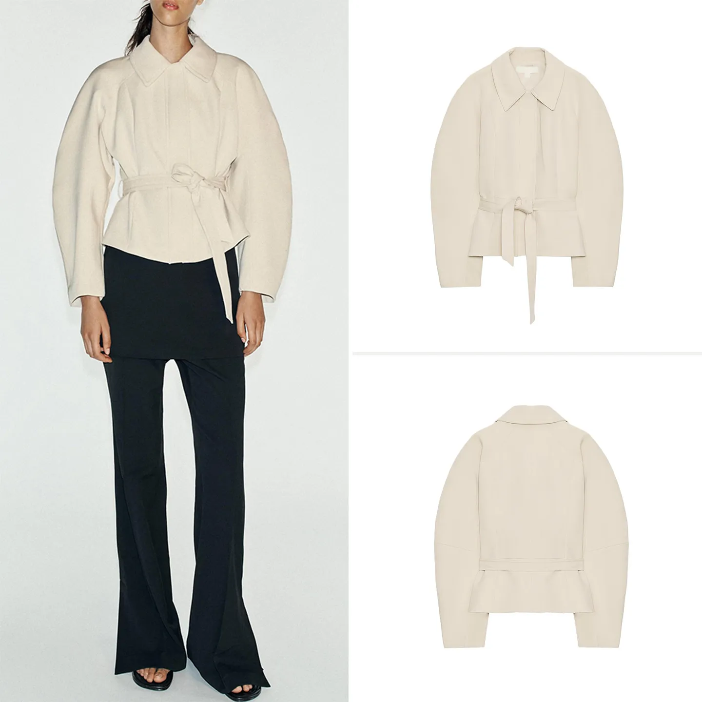 Women's Long Sleeve Collared Jacket with Belt Nine Points Short Skirt Outerwear Autumn 2026 Standard Fit Other Material