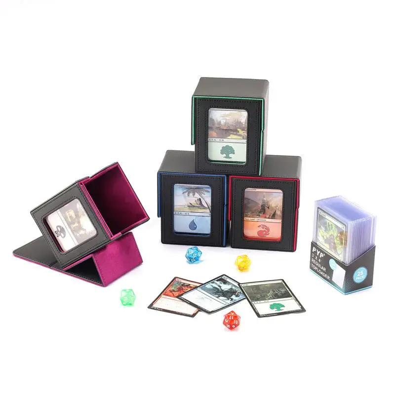1Pcs Trading Card Storage Box  Card Deck Box With Display Window Magnetic PU Leather Box DIY Accessories