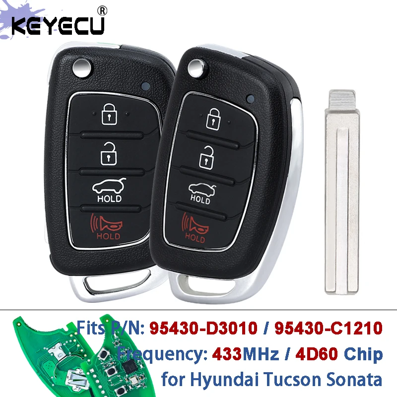 

P/N KEYECU: 95430-D3010 95430-C1210 433 МГц 4D60 чип TQ8-RKE-4F25 Smart Flip Remote Key Fob для Hyundai Tucson Sonata 2015-2021