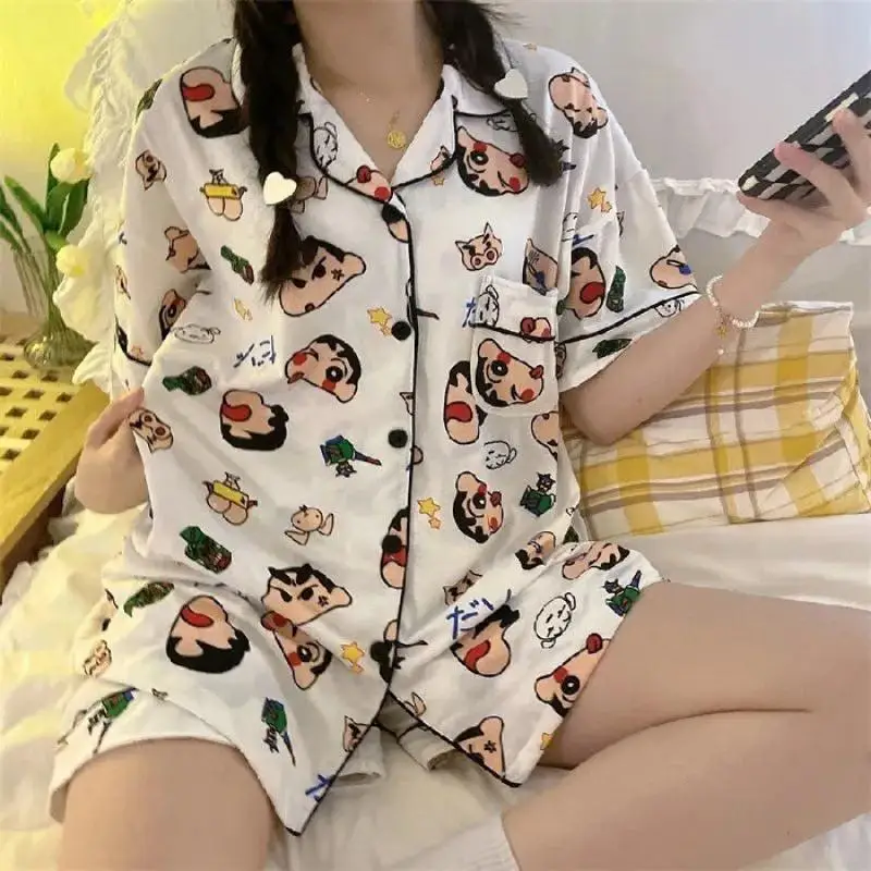 Crayon Shin Chan Cartoon Summer Pajamas Soft and Comfortable Essential for Air Conditioned Rooms Cute Birthday Gift for Girls