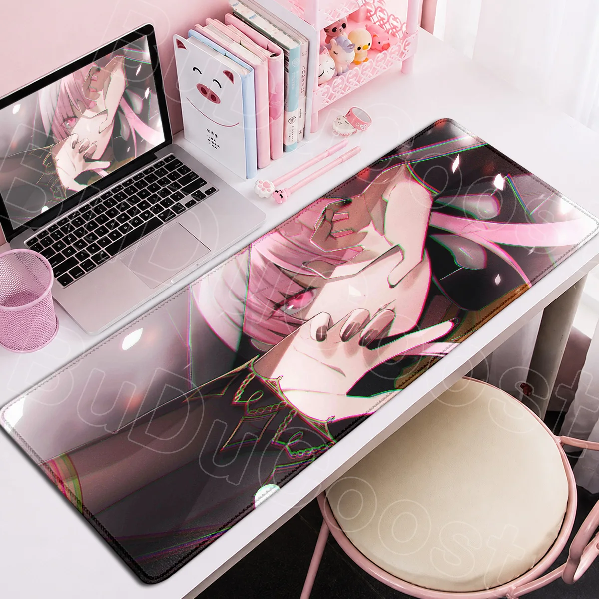 Großes Büro-Gaming-Mauspad aus Gummi, Anime, rutschfeste Gummiunterseite, Laptop-Tastaturmatte, Hololive Kawaii Mori Calliope, Desktop-Teppich – Detail 12