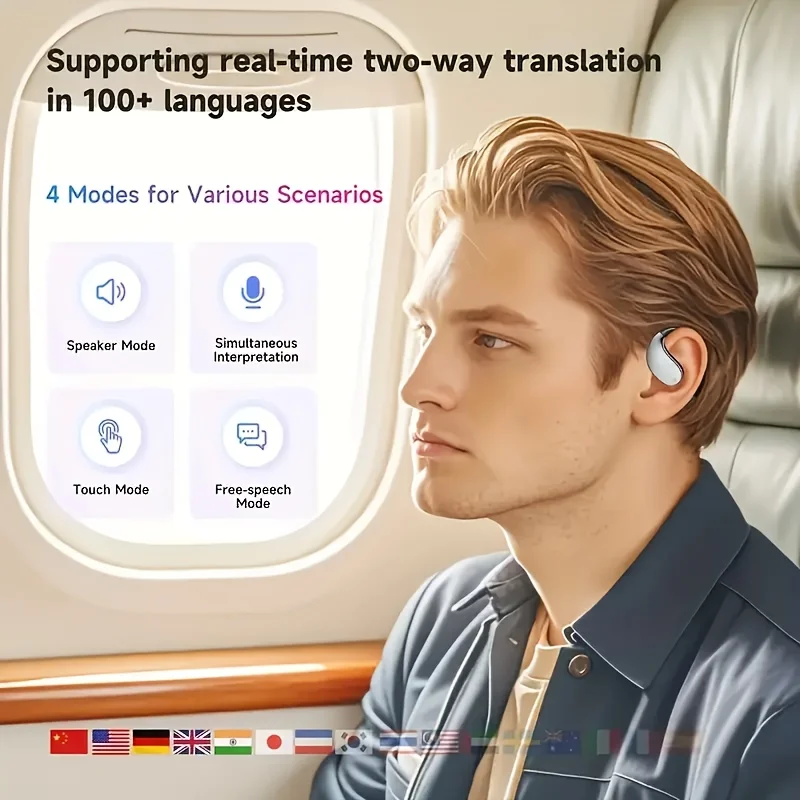 سماعات أذن للترجمة في الوقت الحقيقي مع 144 لغة لتقليل الضوضاء الذكي، سماعة أذن للمترجم اللاسلكي 3 في 1