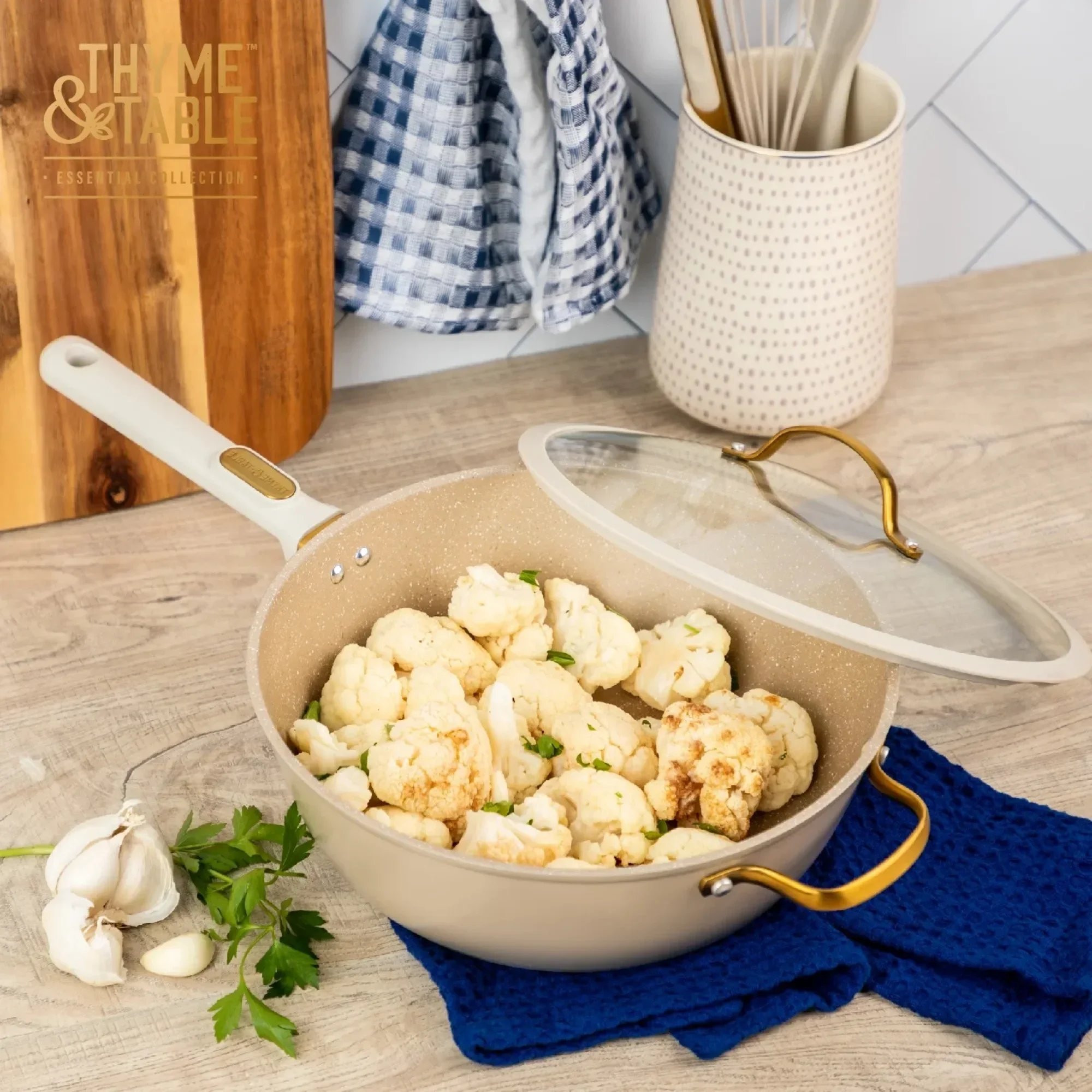 

5QT Nonstick Sauté Pan Taupe Gold, Oven and Dishwasher Safe Multi-Purpose Pan.