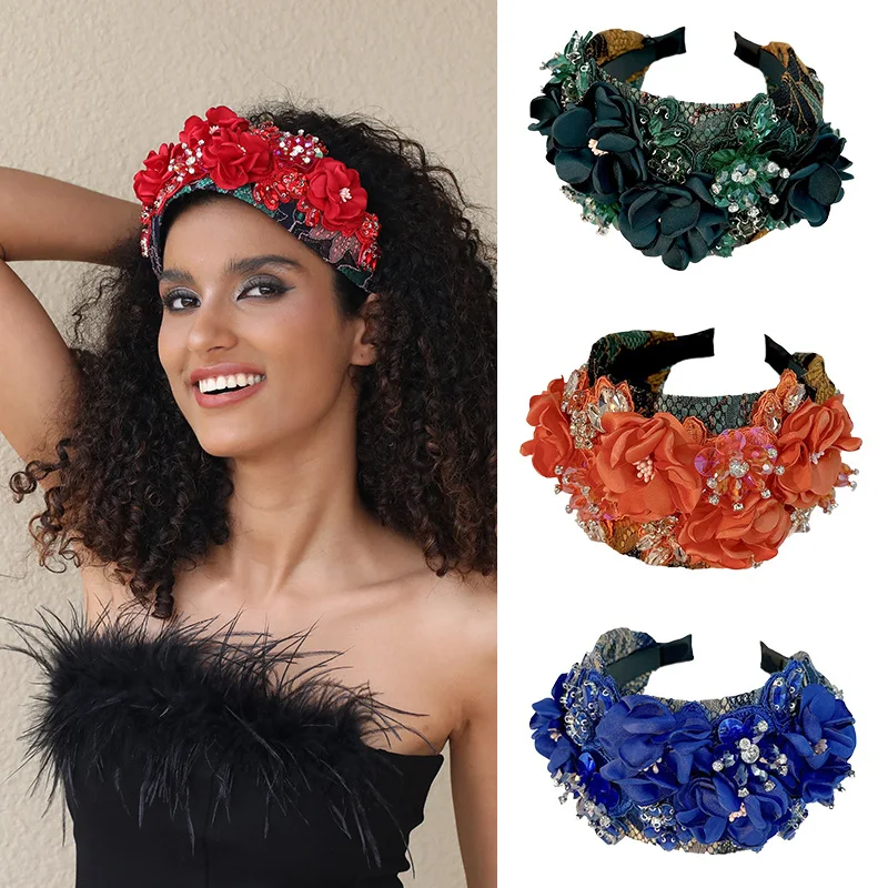 

Original Design Fabric Flower Fascinator Hairbands Women Wide Rhinestone Hair Jewery Fashion Street Chapeau Mariage Fascinators