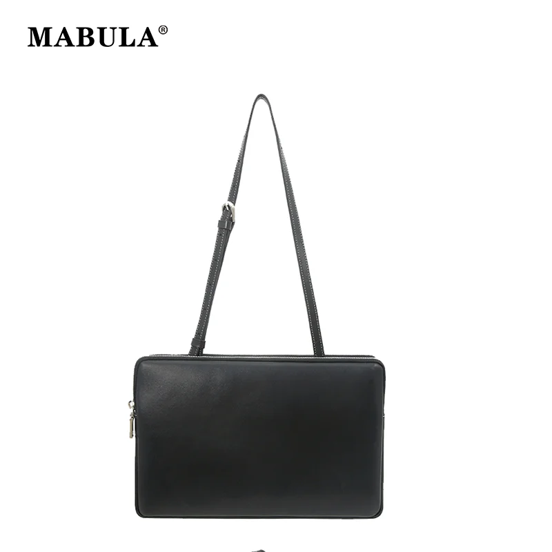 

MABULA Retro Genuine Leather Underarm Tote Handbag Luxury Design Solid Cow Leather Square Shoulder Purse Fashion Women Phone Bag