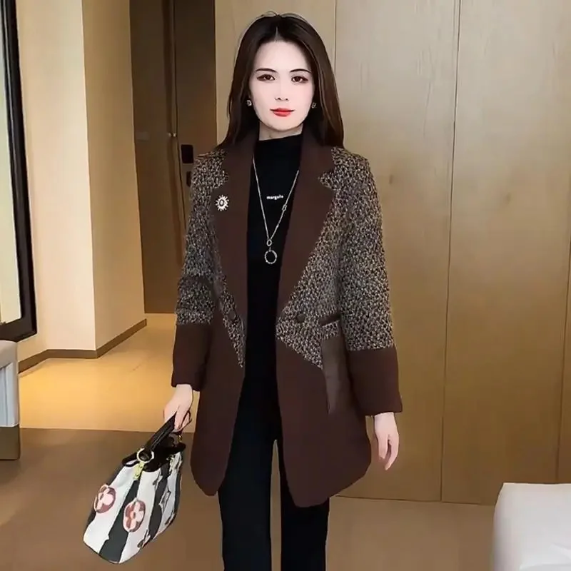 

Women's Quilted Cotton Wool Jacket For Autumn And Winter 2025 Mid And Long Windbreaker High-End Suit Collar Woolen Coat Blazer