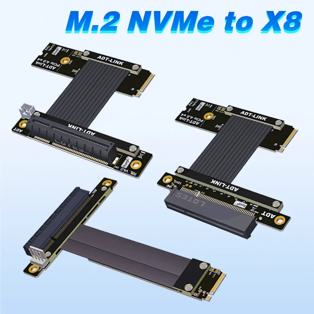 

Кабель-удлинитель ADT-Link Gen4 M.2 NVMe к PCI-E 4,0 X8 GPU R48UL 4,0 M.2 NVMe/PCIe 8x, разъем «мама» под углом 90 для карты SSD LAN RAID