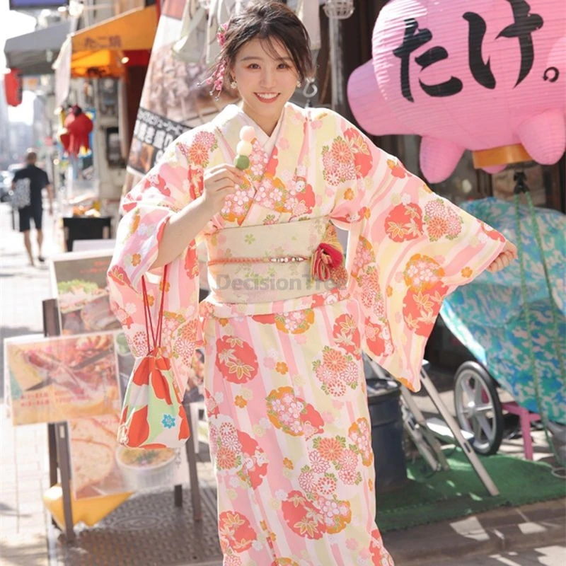 

2025 sweet pink printing women's daily kimono japanese style traditional elegant formal attire travel photography kimono