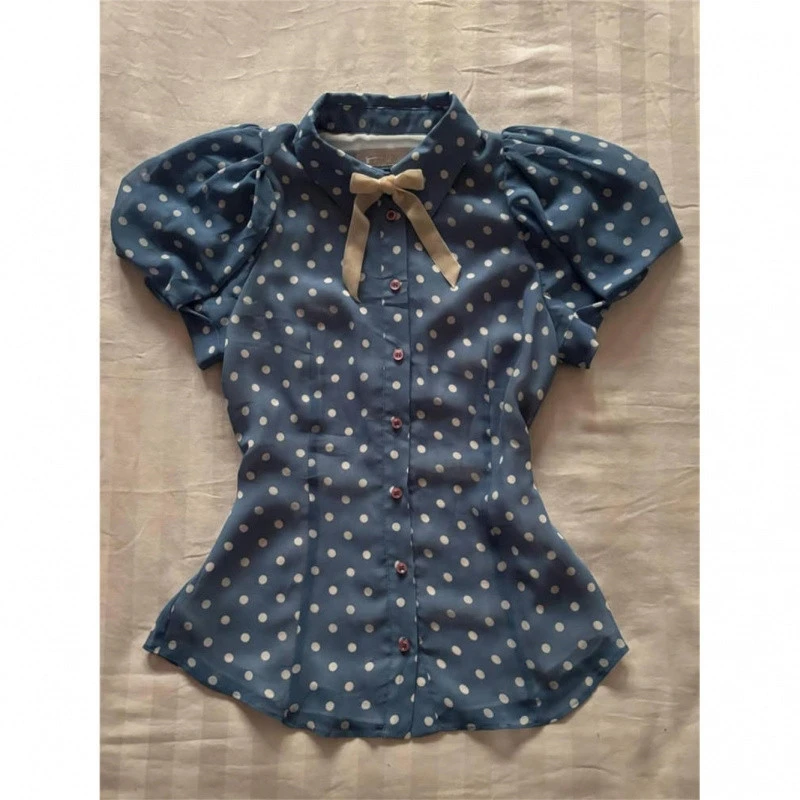 Y2k 2 pièces ensemble à pois t-shirt mince nœud doux à manches courtes Harajuku Goth Punk corée taille haute Mini jupe 2000s été Vintage