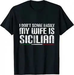 ユニセックスの面白いイタリアのTシャツ,半袖の夏のTシャツ,私の妻はシディアンのTシャツ、アメリカのトップス、男性と女性へのギフトです