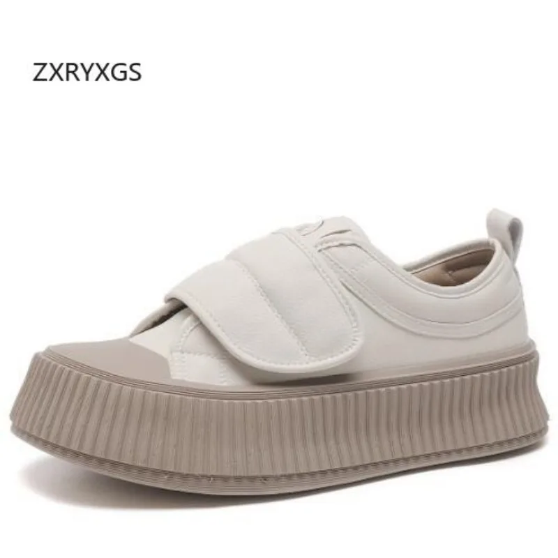 ZXRYXGS Promotion Soft Genuine Leather Platform Shoes Increase Sneakers Casual Shoes New 2024 Light Comfort Women Sneakers Tide