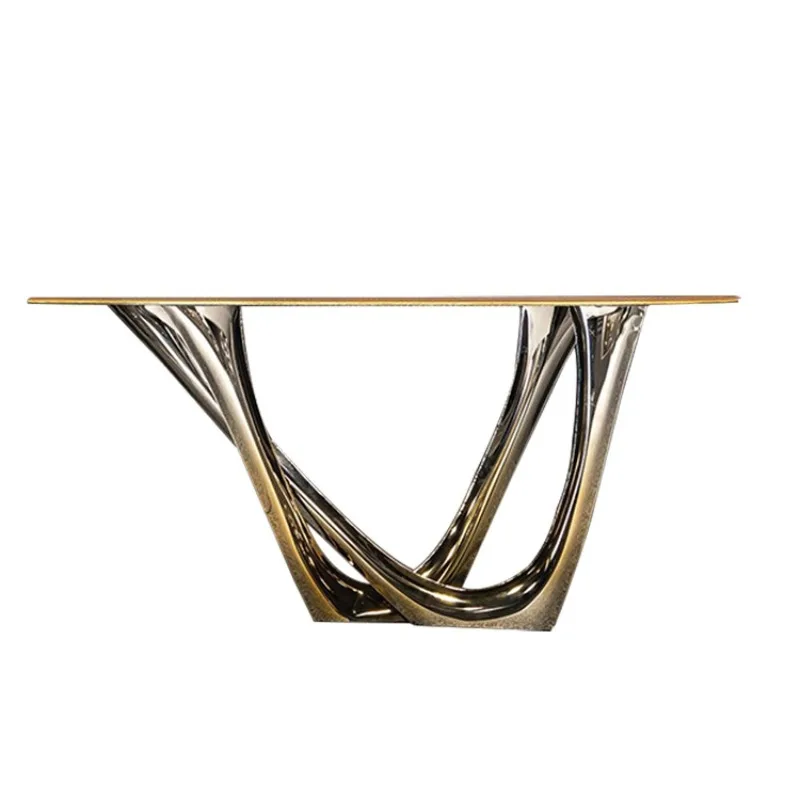 

Stainless steel entrance table Italian light luxury designer entrance table Living room wall special-shaped artistic metal decor