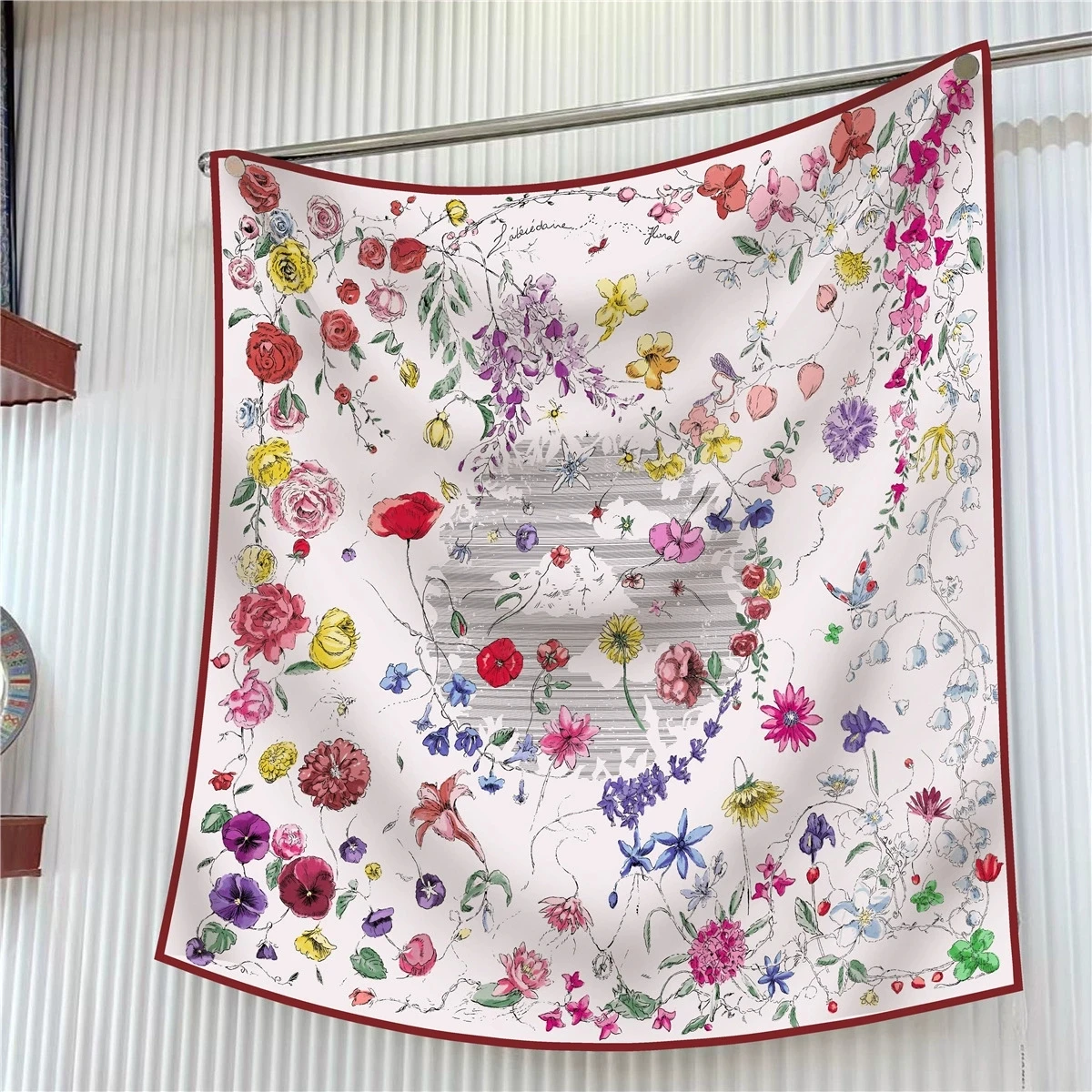 

Французский стиль, 90 см, квадратный саржевый шарф, шаль, хиджабы, роскошная бандана с растительным цветочным принтом, платок, шейный платок для женщин