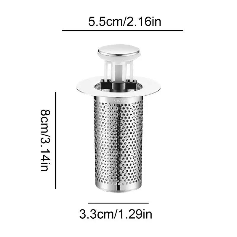 Floor Drain Stainless Steel Pop-up Filter Strainer  Easy Installation Hair Catcher Washbasin Bathtub Shower Sink Drain Strainer