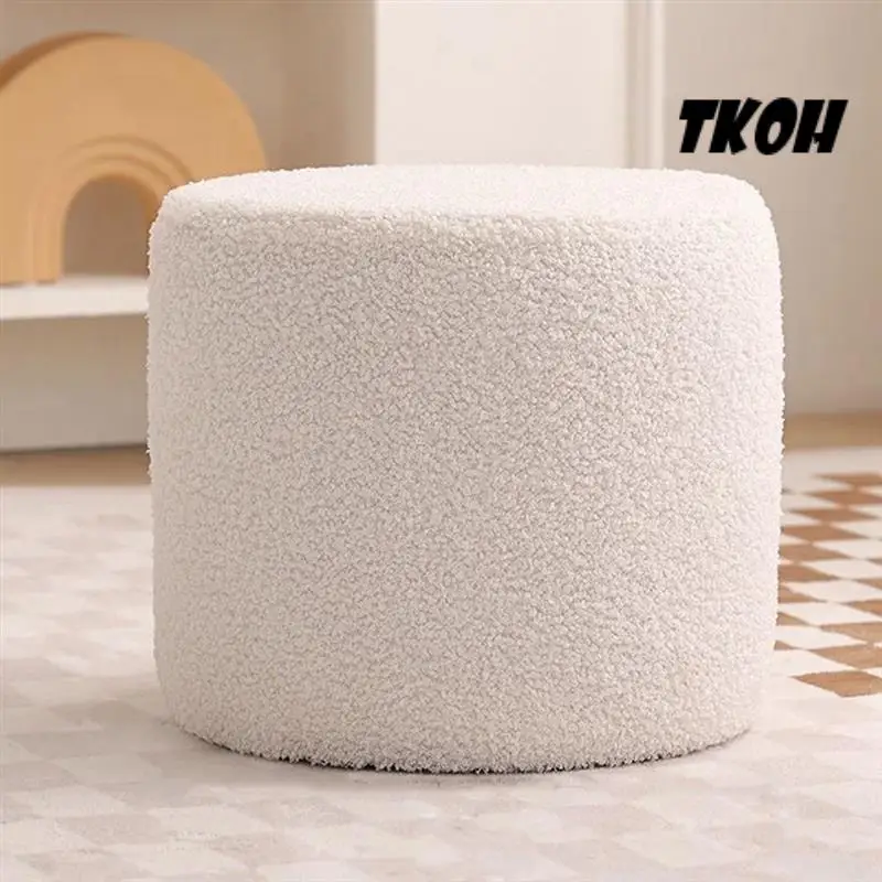 

TKOH-Soft Ottoman Pouf - Comfort Foam Foot Rest For Living Room, Desk, Couch - White