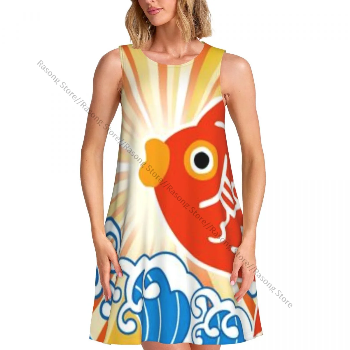 Vestido de ropa de mujer Vestido largo sin mangas con cuello redondo y Bream de mar auspicioso
