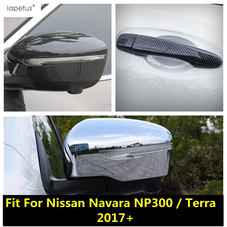 

Rearview Mirror Cap / Door Handle Cover Trim For Nissan Navara NP300 / Terra 2017 - 2021 ABS Chrome / Carbon Fiber Accessories