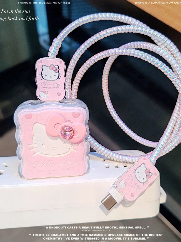 Sanrio Hello Kitty enrouleur de câble chargeur de téléphone portable étui de protection manchon pour Apple 20W Kt chat enrouleur de câble protecteurs de fil cadeaux
