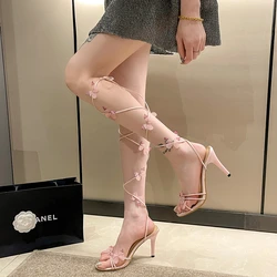 Sexy Butterfly-knot Thin Heels Sandals Women 2024 Summer Nightclub Prom Ankle Cross-Strap Pumps Female Shoes  sandal